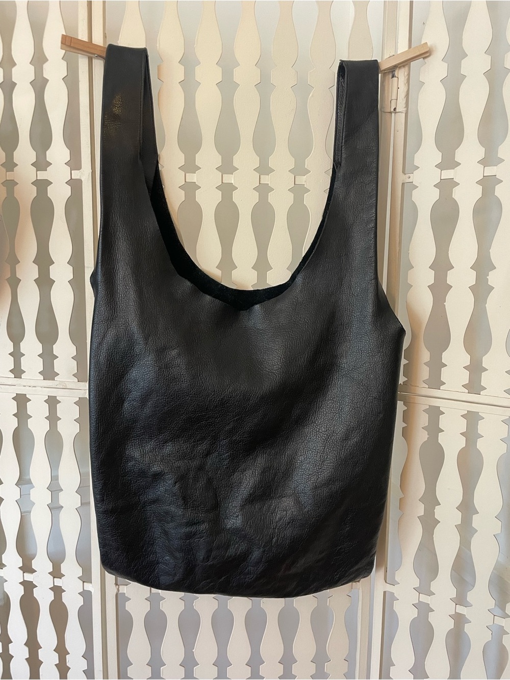 Large Black Leather BAGGU Classic Grocery Tote Purse. Rare & Discontinued